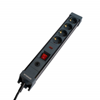 Сетевой фильтр 4-местный с/з STEKKER 3x1мм2, 3 м, 250В, 16А, серия Techno, HM22-41-03, черный 50157