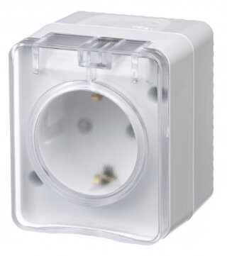 SE AtlasDesign Белая Profi54 Розетка с/з со шторками 16А 250B О/У