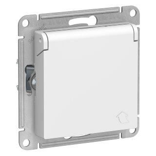 SE AtlasDesign Белая Розетка с/з и шторками с крышкой 16А, IP20