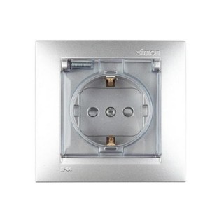 Розетка SIMON 15 с/з 2P+E с защ.шторками IP44 16A винт.зажим алюминий 1590450-033