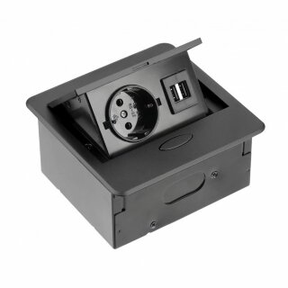 Блок  врезной 1 розетка AE-PB1SAVA-20 (Schucko) AVARO 2*USB черный с проводом 19566