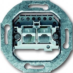 ABB Механизм 2-ой спаренной розетки телефон. RJ 11/12 RJ45