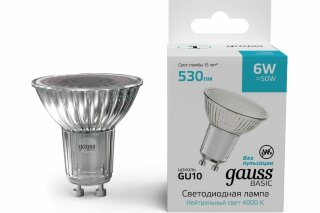 Лампа Gauss Basic MR16 10106262 6W 4000K GU10
