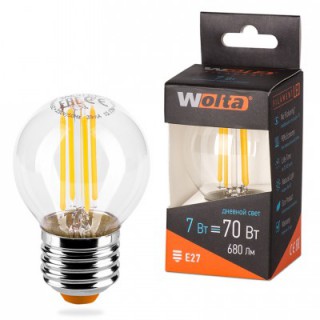 Лампа WOLTA Led Filament 25S45GLFT 7W E27 4000K шар (968) (Уценка)