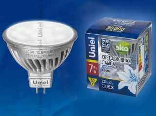 Лампа светодиодная  Uniel LED-JCDR-7W/NW/GU5.3/FR ALF03SL белый (165) Уценка!