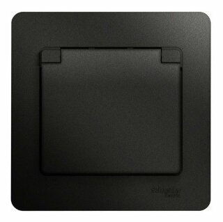 Розетка с/з со шторками с крышкой Systeme Electric  Glossa 16A IP20 (в сборе) антрацит SE GSL000746
