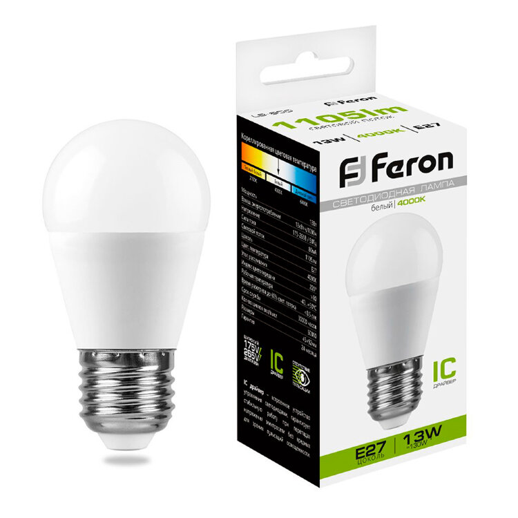 Лампа  FERON светод. LB-950 13W 230V E27 4000K G45