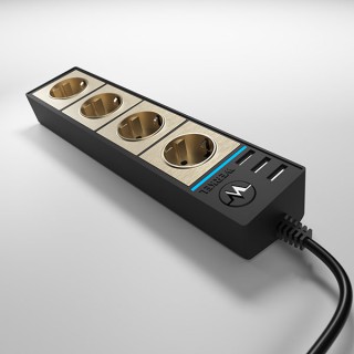 Удлинитель Werkel 4-х местный+3 USB  WL20-04-03 черный/шампань рифленый