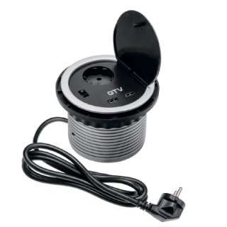 Блок врезной круглый 1 роз. CHARGER AE-BPW1S2UCH-80 (Schucko) 2*USB серый,5V, 2A, провод 1,5м 14610