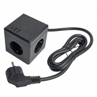 HM10-41-01 Удлинитель 3-местный с/з, 3x1мм2, 1.5м, 250В, 16А, 2USB+1С, 5V 3,1А, серия Comfort, черный 49657