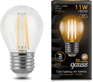 Лампа Gauss LED Filament 11W 105802111 2700K E27 шар