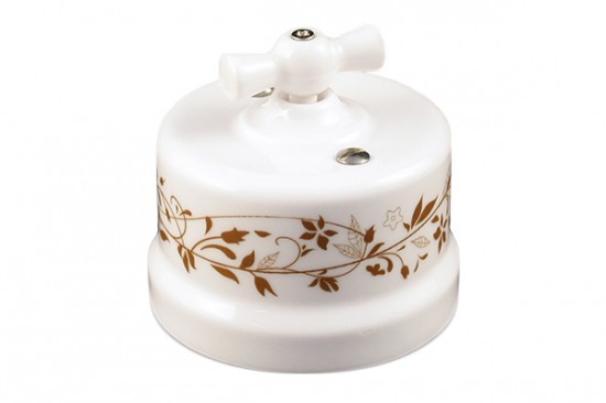 Выключатель BIRONI двухклавишный,цвет белый с узором d6/2