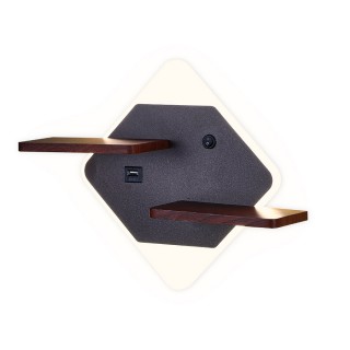 Настенный светодиодный светильник с выкл. FW101 USB и полкой CF/WD 12W кофе/дерево 3000/4200/6400K